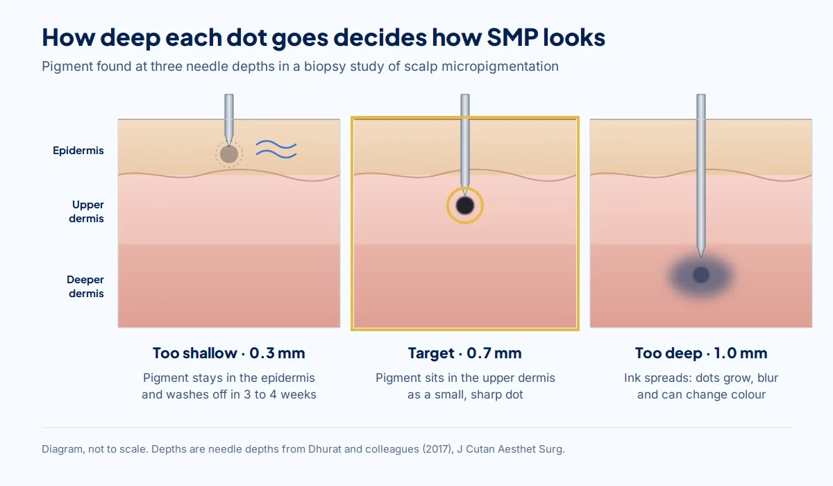 Diagram of three SMP needle depths in scalp skin