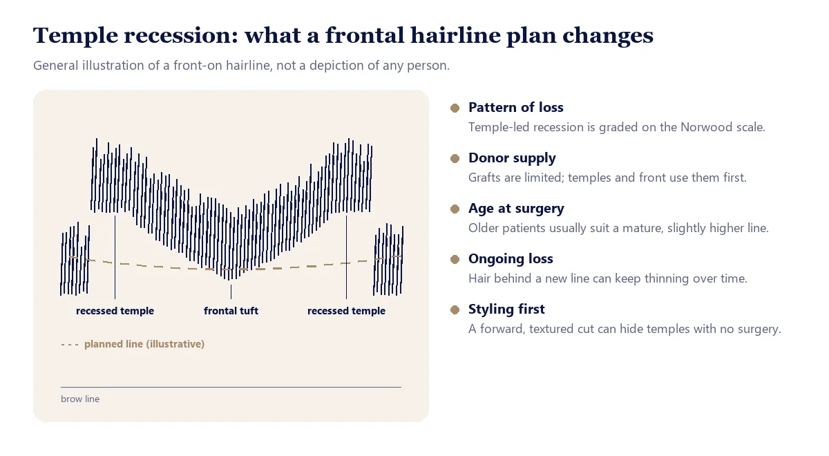 Temple recession and frontal hairline planning illustration
