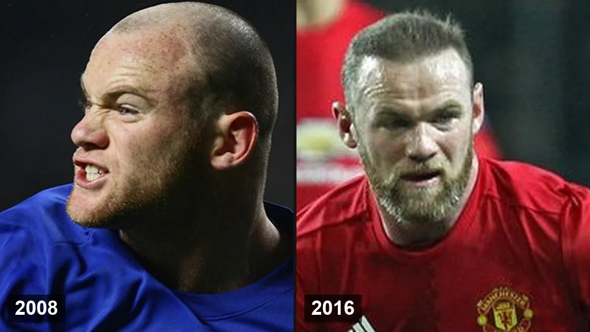 Wayne Rooney en 2008 (à gauche) et en 2016 (à droite)